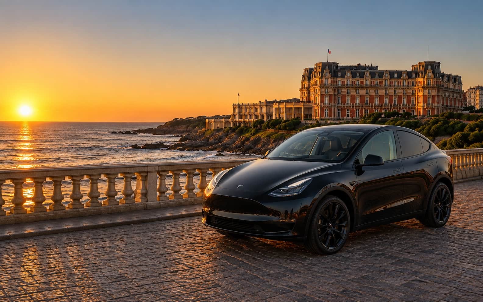 Biarritz at sunset with private driver service
