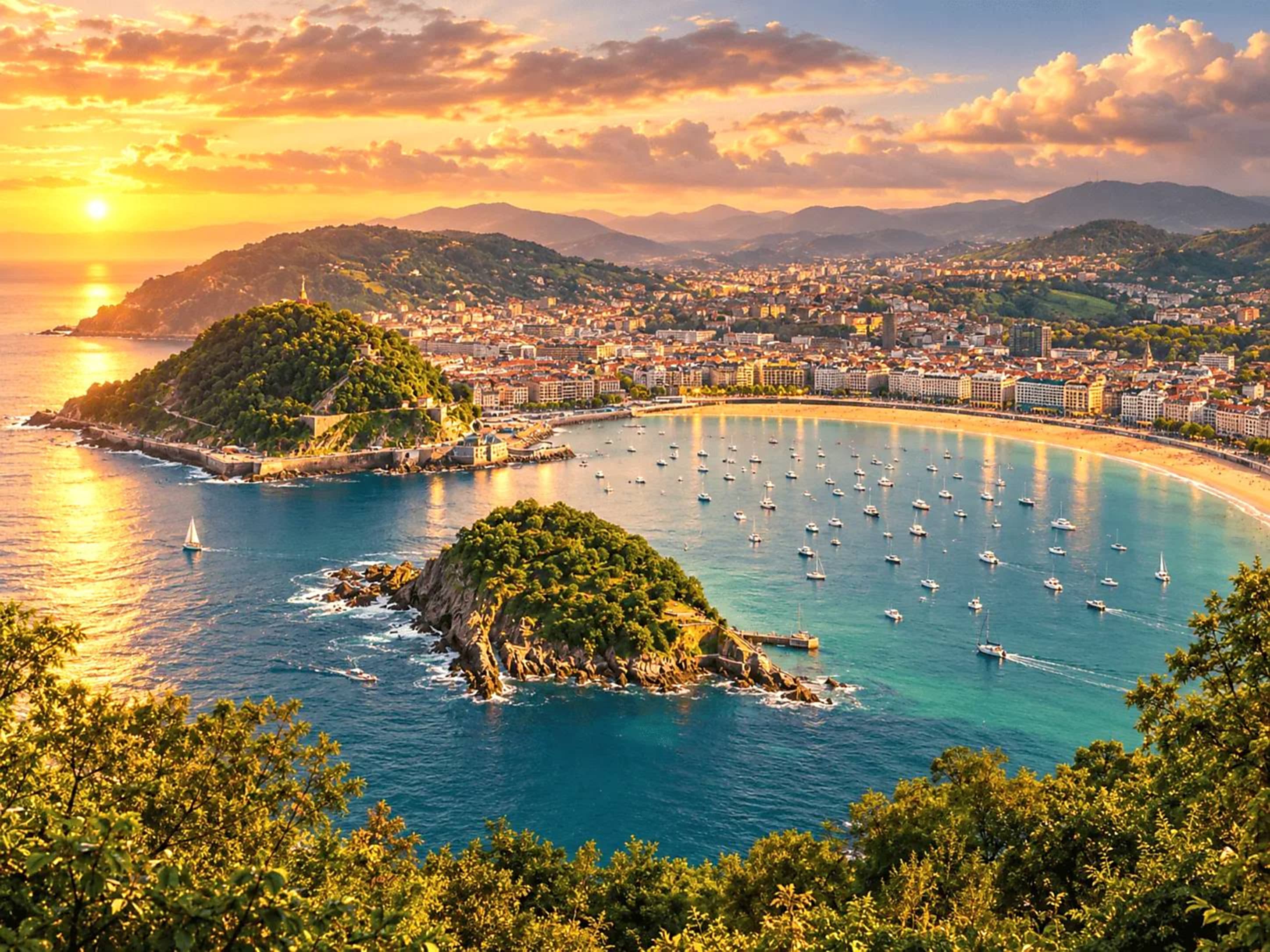 Private transfer with a driver from Biarritz Airport to San Sebastián: La Concha bay and its promenade at sunset