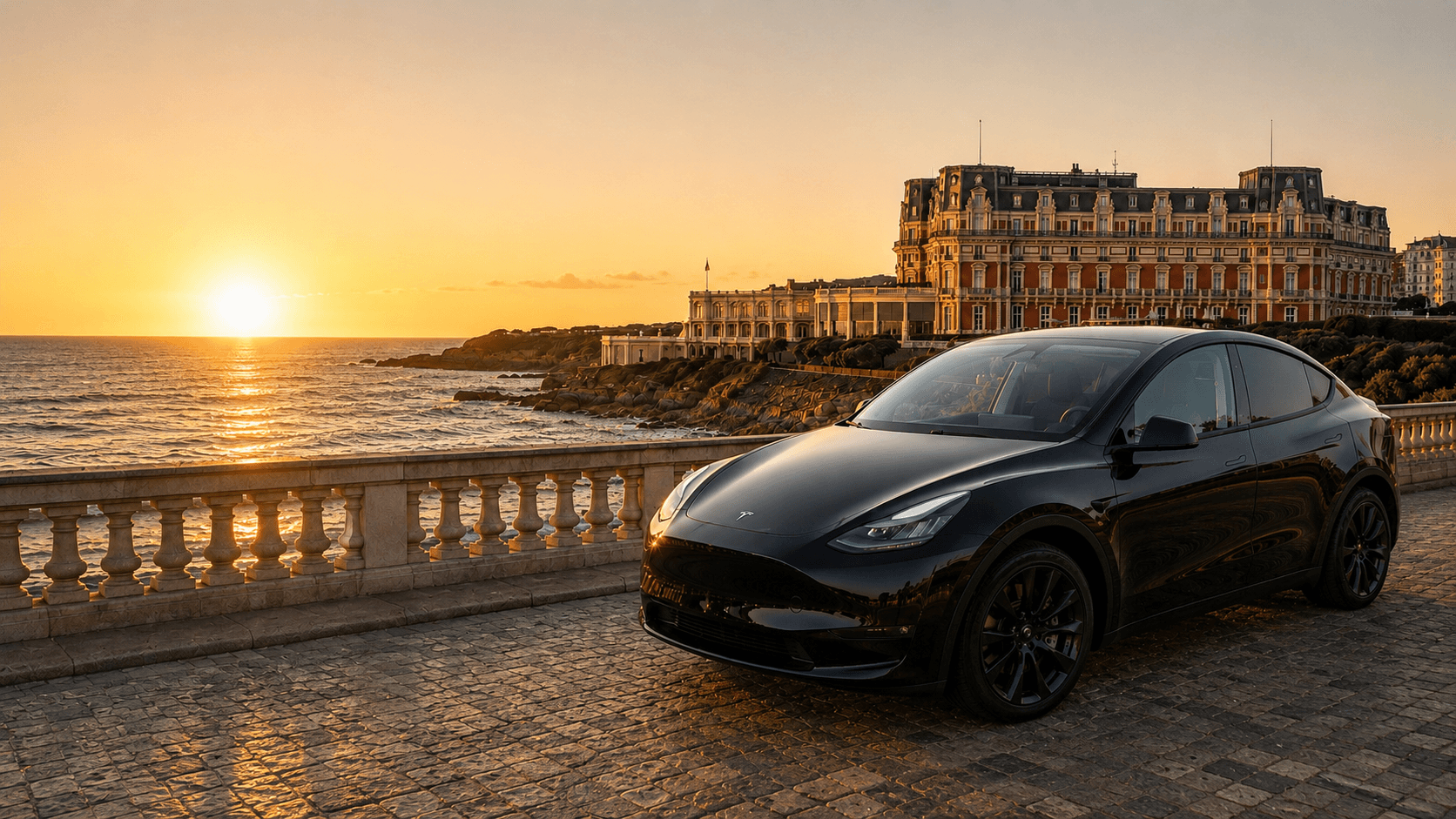 Biarritz at sunset with private driver service